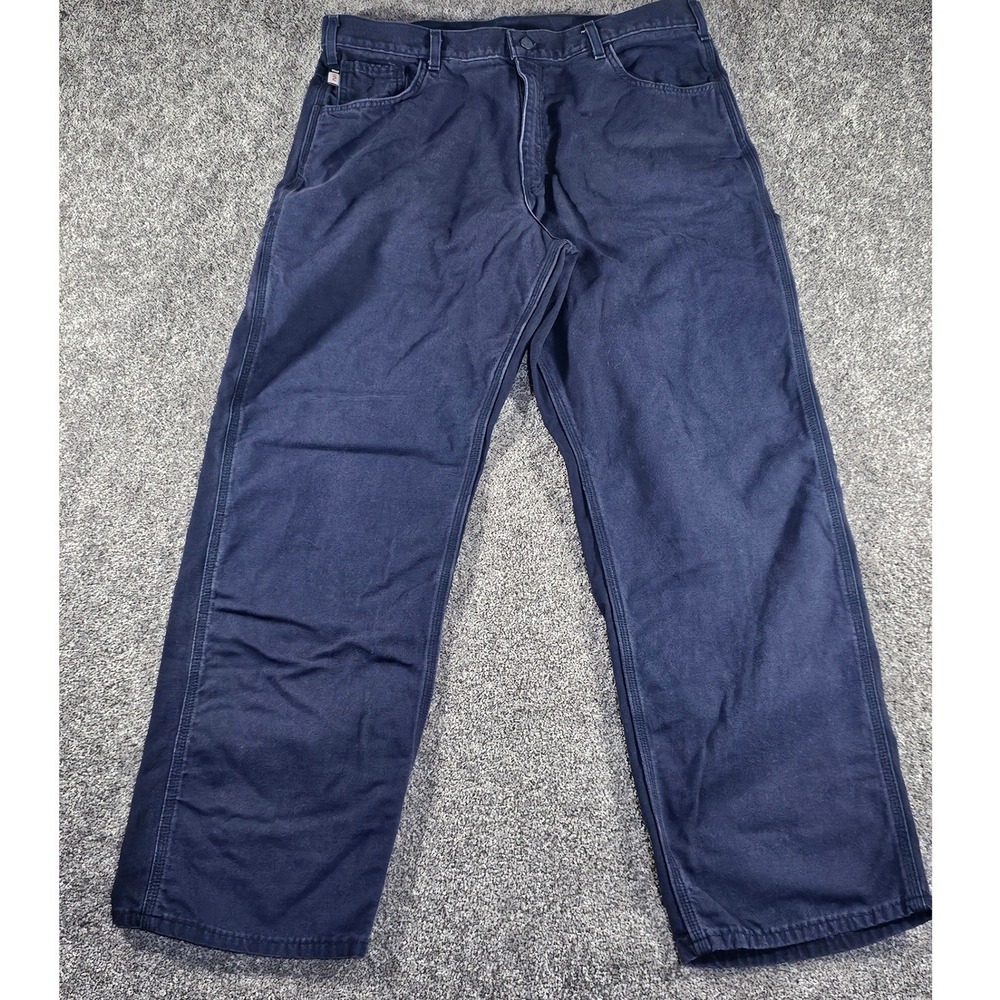 Carhartt FR Work Pants Mens 38x32 Blue Flame Resistant Utility Canvas 2112 CAT 2